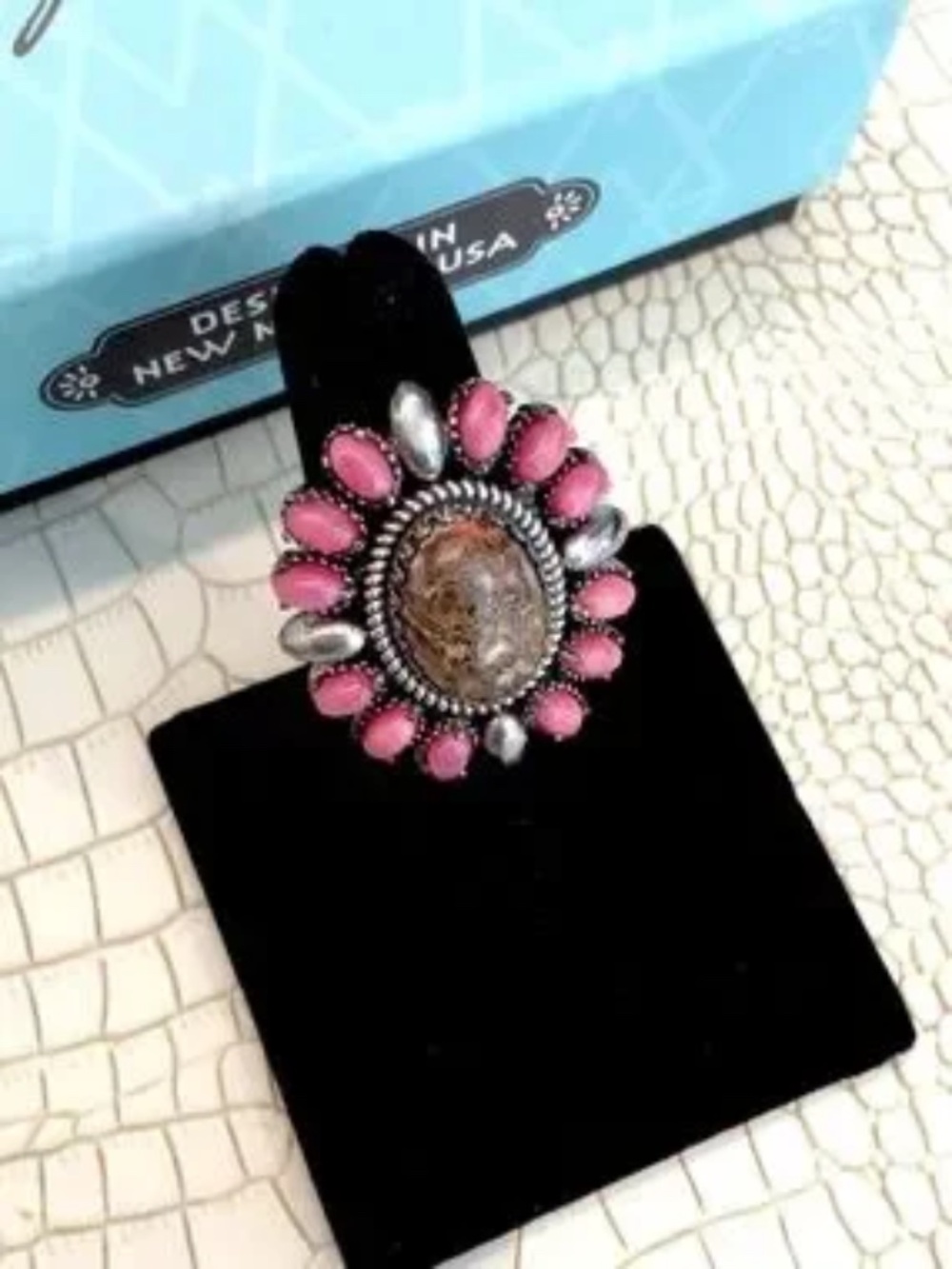 American West Ring Kingman Jasper and Pink Rhodonite Cluster Ring 5.25